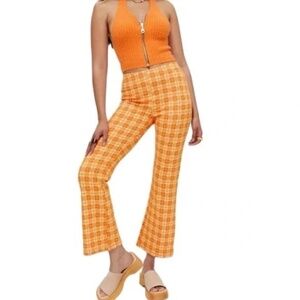 NWT Urban Outfitters Orange Plaid Flare Pants, M